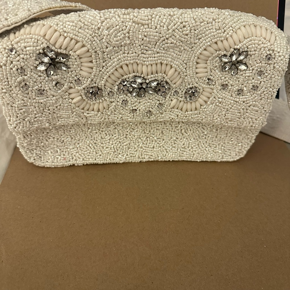 Elegant Beaded White Clutch
